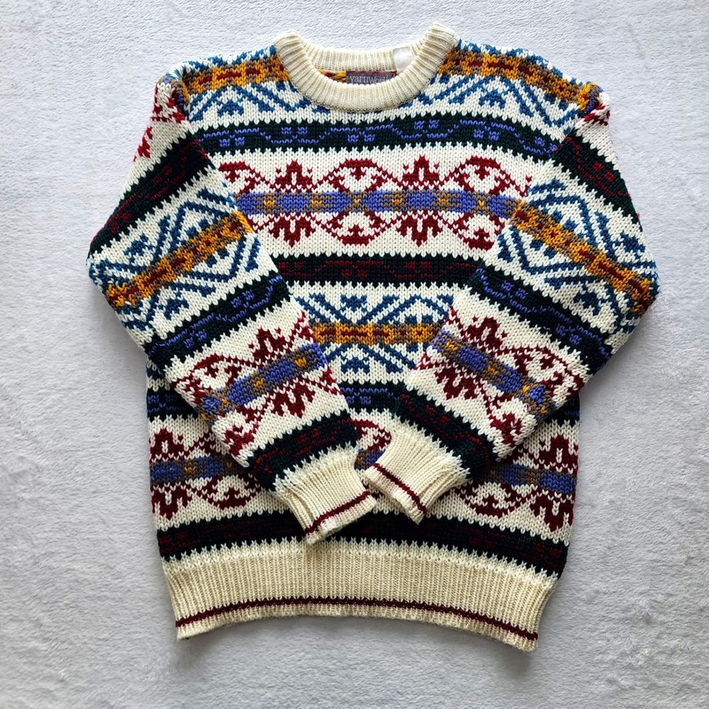Vintage YarnWorks Fair Isle Sweater Mens XL Knit Nordic Fisherman Heavyweight